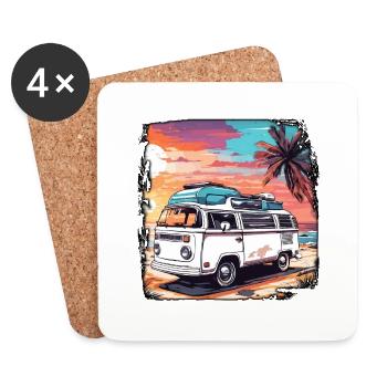 Camping-car / Camping-car / camping / Roadtrip / Voyage - Dessous de verre (lot de 4) - blanc - Devant