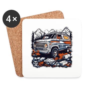 Camping-car / Camping-car / camping / Roadtrip / Voyage - Dessous de verre (lot de 4) - blanc - Devant