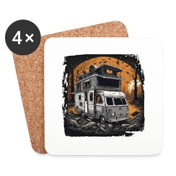 Camping-car / Camping-car / camping / Roadtrip / Voyage - Dessous de verre (lot de 4) - blanc - Devant