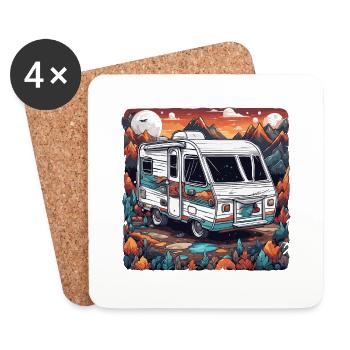 Camping-car / Camping-car / camping / Roadtrip / Voyage - Dessous de verre (lot de 4) - blanc - Devant