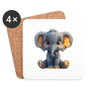 éléphant - Dessous de verre (lot de 4) - blanc - Devant