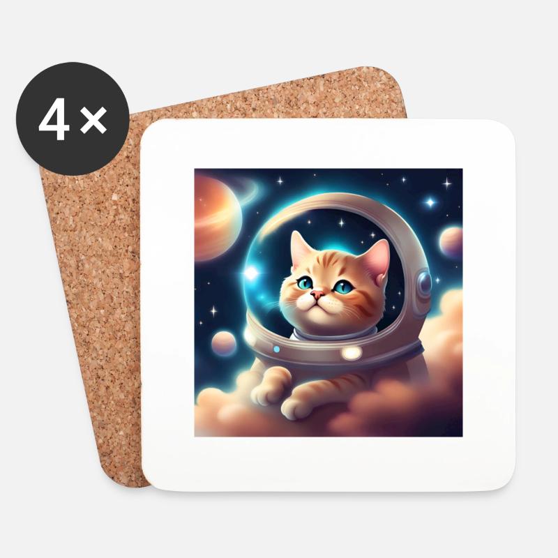 Niedliche Katze im Weltraum - Untersetzer (4er-Set) - Weiß