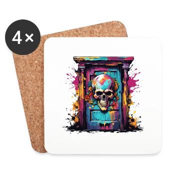Door Knocker / Skull / Bell / Antique / Old - Coasters (set of 4) - white - Front