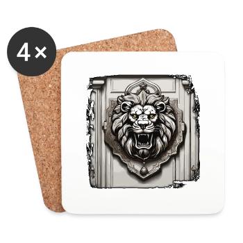 Lion Head / Door Knocker / Bell / Antique / Old - Coasters (set of 4) - white - Front