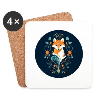 Fuchs mit Ornamenten - Untersetzer (4er-Set) - Weiß - Vorne