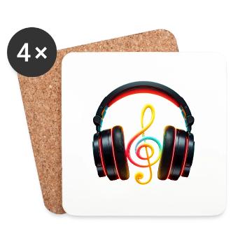 Casque élégant avec note de musique - Dessous de verre (lot de 4) - blanc - Devant