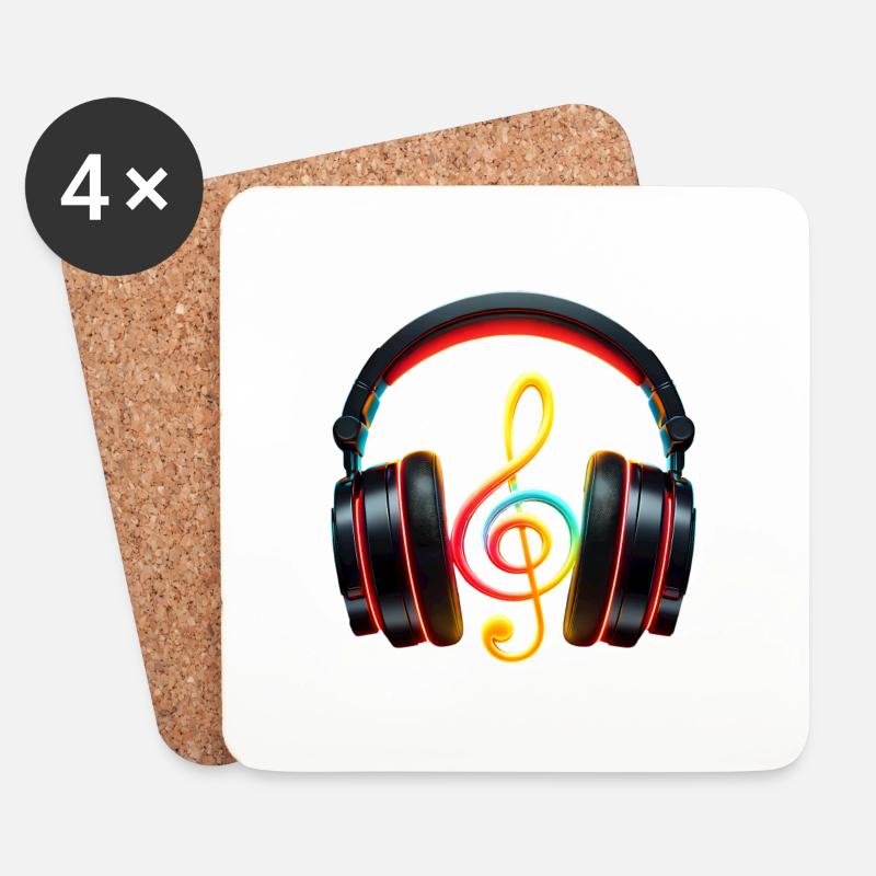Schlanker Kopfhörer mit Musiknote - Untersetzer (4er-Set) - Weiß