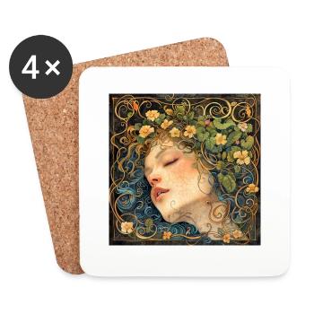 Mädchen mit Blumenkranz - Untersetzer (4er-Set) - Weiß - Vorne
