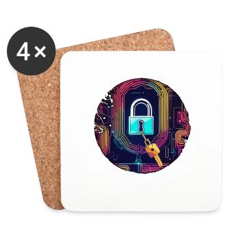 Shoulder Lock / Key / Heart Lock / Motif - Coasters (set of 4) - white - Front