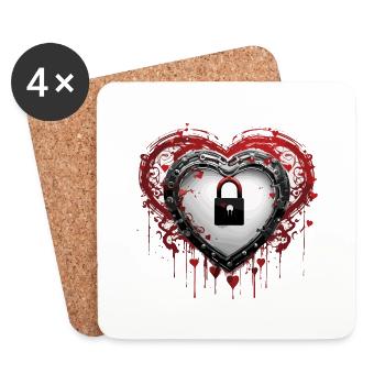Shoulder Lock / Key / Heart Lock / Motif - Coasters (set of 4) - white - Front