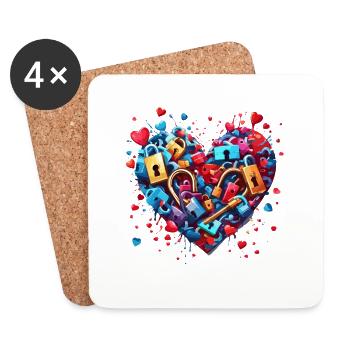 Shoulder Lock / Key / Heart Lock / Motif - Coasters (set of 4) - white - Front