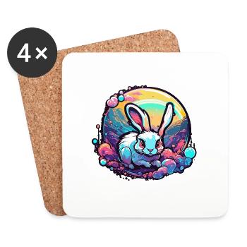Animal dans la bulle de savon / enfantin / mignon / lapin - Dessous de verre (lot de 4) - blanc - Devant