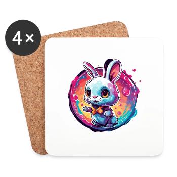Animal dans la bulle de savon / enfantin / mignon / lapin - Dessous de verre (lot de 4) - blanc - Devant