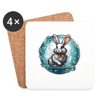 Animal dans la bulle de savon / enfantin / mignon / lapin - Dessous de verre (lot de 4) - blanc - Devant