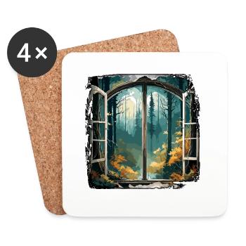 Fenêtre dans la forêt / Arbres / Vue / Sauvage - Dessous de verre (lot de 4) - blanc - Devant
