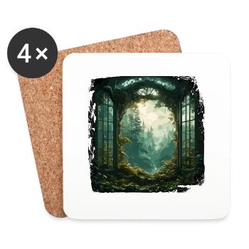 Fenêtre dans la forêt / Arbres / Vue / Sauvage - Dessous de verre (lot de 4) - blanc - Devant