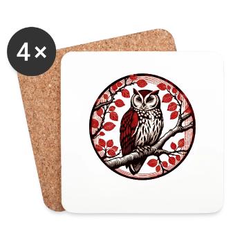 Art de la chouette - Dessous de verre (lot de 4) - blanc - Devant