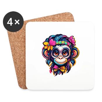Cute Monkey / Monkey Girl / Cute / Hair Bow - Coasters (set of 4) - white - Front