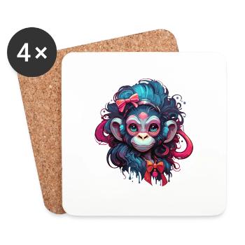 Cute Monkey / Monkey Girl / Cute / Hair Bow - Coasters (set of 4) - white - Front