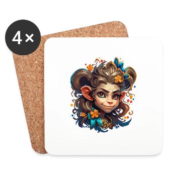 Cute Monkey / Monkey Girl / Cute / Hair Bow - Coasters (set of 4) - white - Front