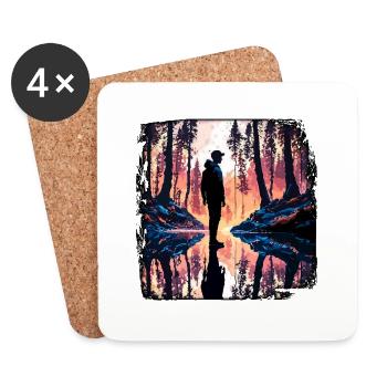 Silhouette / Wald / Porträt / Bäume / Person - Untersetzer (4er-Set) - Weiß - Vorne