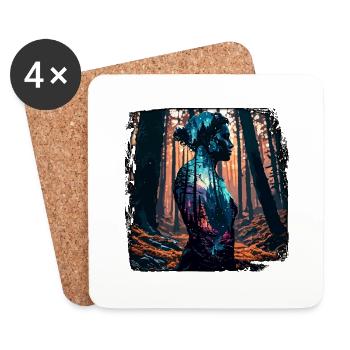 Silhouette / Wald / Porträt / Bäume / Person - Untersetzer (4er-Set) - Weiß - Vorne