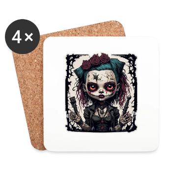 Poupée d’horreur / Halloween / Effrayant / Sombre - Dessous de verre (lot de 4) - blanc - Devant