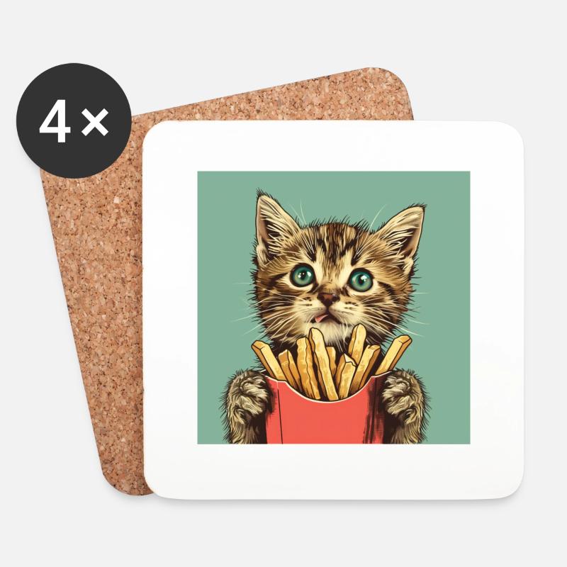 Katze - Untersetzer (4er-Set) - Weiß
