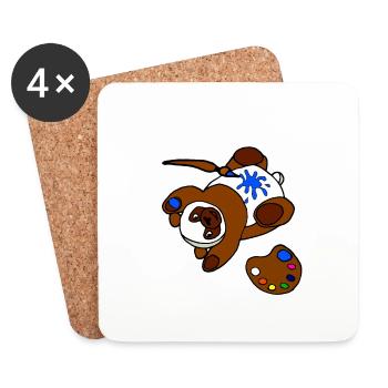 Ours Jouant Avec De La Peinture Et Du Pinceau Artiste Kid - Dessous de verre (lot de 4) - blanc - Devant