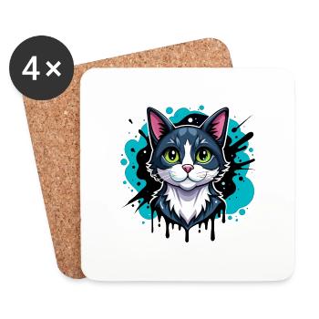 Chat - Dessous de verre (lot de 4) - blanc - Devant
