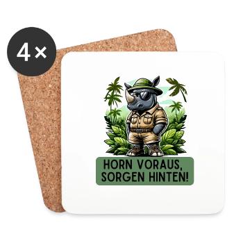 Horn Ahead, Worries Behind Saying Rhino Safari - Coasters (set of 4) - white - Front