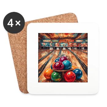Bowling / Kegeln / Bowlingbahn / Pin / Strike - Untersetzer (4er-Set) - Weiß - Vorne