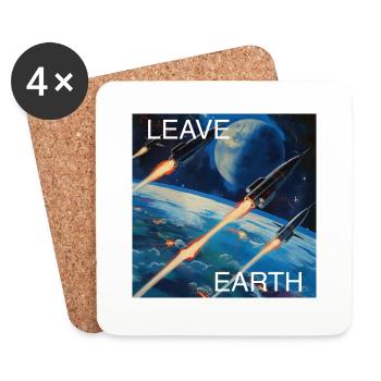 Retro Style Poster Space Travel "Leave Earth" - Coasters (set of 4) - white - Front