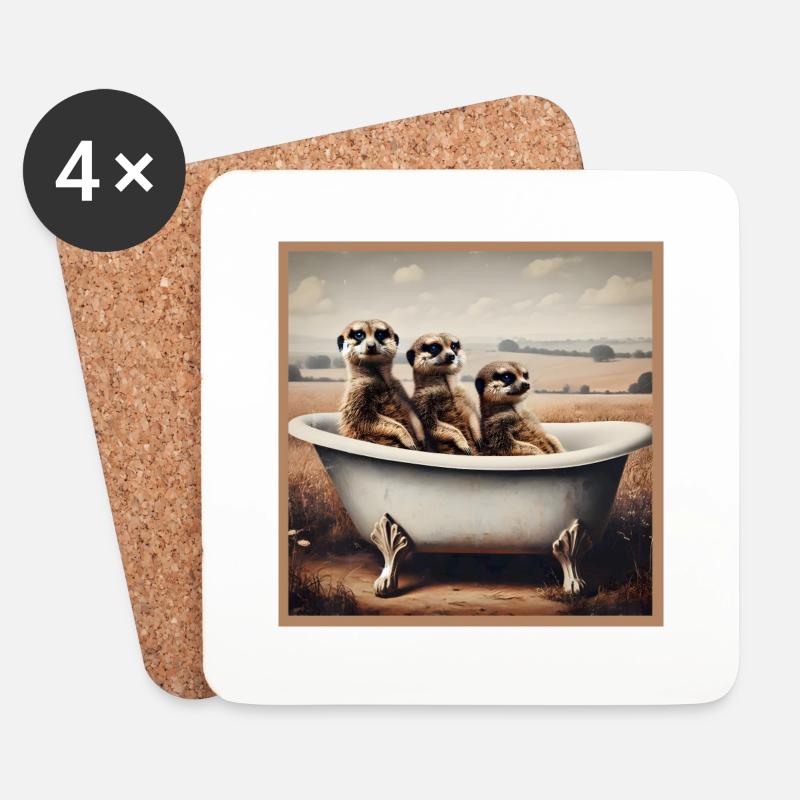 Erdmännchen in der Badewanne - Untersetzer (4er-Set) - Weiß