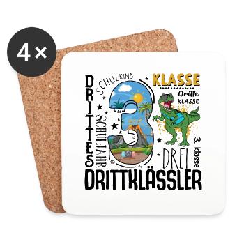 3. Klasse Dino T-Rex - Untersetzer (4er-Set) - Weiß - Vorne