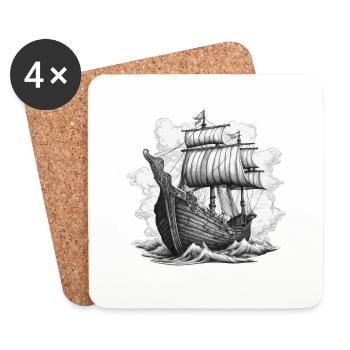 Navire / Bateau / Ancre / Mer / Océan / Capitaine - Dessous de verre (lot de 4) - blanc - Devant