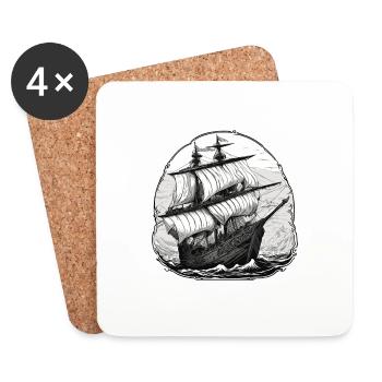 Ship / Boat / Anchor / Sea / Ocean / Captain - Coasters (set of 4) - white - Front