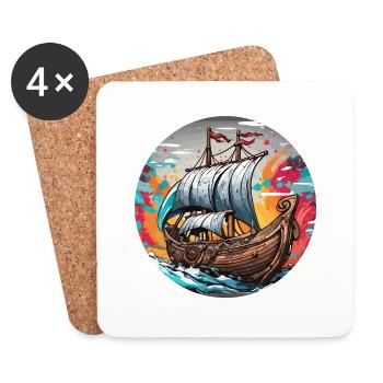 Navire / Bateau / Ancre / Mer / Océan / Capitaine - Dessous de verre (lot de 4) - blanc - Devant