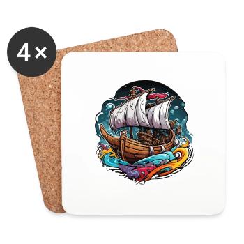 Navire / Bateau / Ancre / Mer / Océan / Capitaine - Dessous de verre (lot de 4) - blanc - Devant