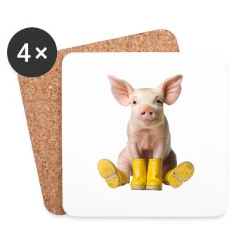 Kleines Ferkel in Gummistiefel - Untersetzer (4er-Set) - Weiß - Vorne