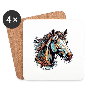 Poney / Cheval / Animal / Équitation / Crinière - Dessous de verre (lot de 4) - blanc - Devant