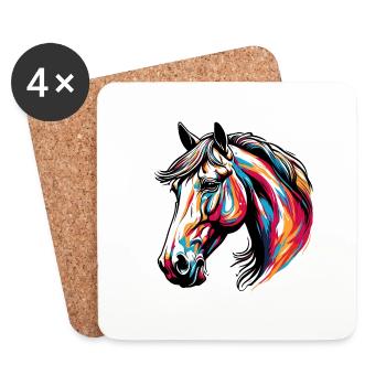 Poney / Cheval / Animal / Équitation / Crinière - Dessous de verre (lot de 4) - blanc - Devant