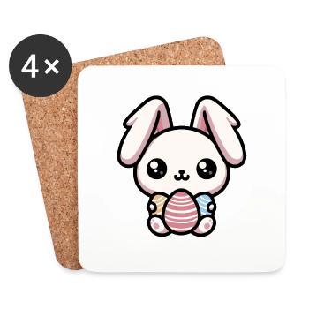 Niedlicher Kawaii-Chibi-Osterhase mit Eiern - Untersetzer (4er-Set) - Weiß - Vorne