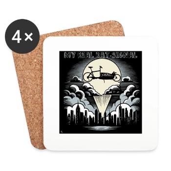 Cargo bike in Bat-Signal style, cargo bike - Coasters (set of 4) - white - Front