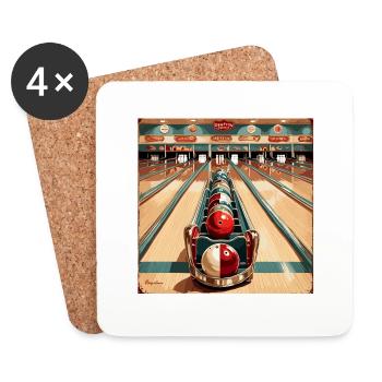 Bowling / Kegeln / Bowlingbahn / Pin / Strike - Untersetzer (4er-Set) - Weiß - Vorne