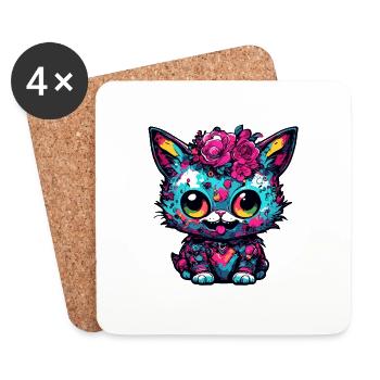 Chat / Chaton / Patte / Kitty / Animal de compagnie / Animal - Dessous de verre (lot de 4) - blanc - Devant
