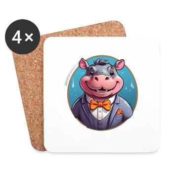 Hippopotame comique drôle - Dessous de verre (lot de 4) - blanc - Devant
