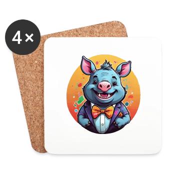 Hippopotame comique drôle - Dessous de verre (lot de 4) - blanc - Devant