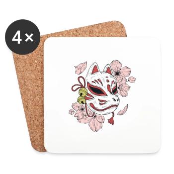 Japanisches Kitsune Design I Tradition I Unisex - Untersetzer (4er-Set) - Weiß - Vorne