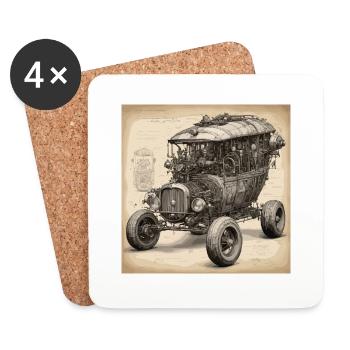 Plan / Sépia / Vintage / Rétro / Voiture - Dessous de verre (lot de 4) - blanc - Devant